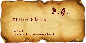 Milich Géza névjegykártya
